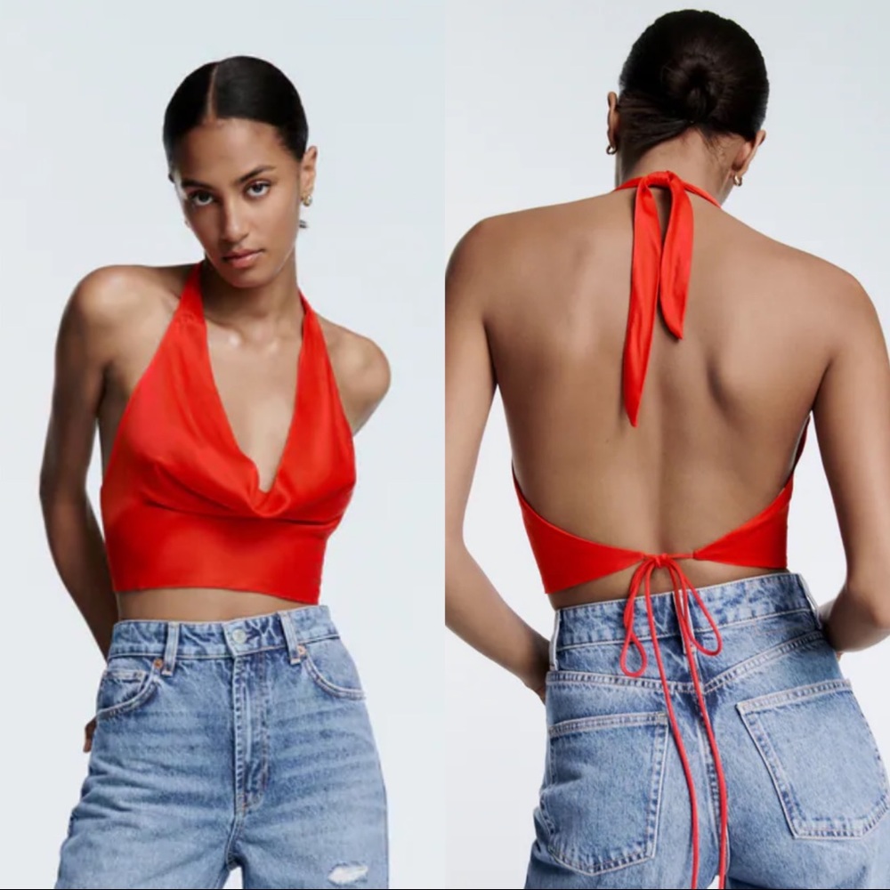 COPY - ZARA SATIN EFFECT CROP TOP HALTER -S